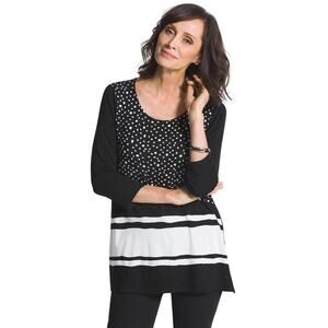 Chico’s Zenergy Janelle Dot Print Tunic Sz 2 L Black & White